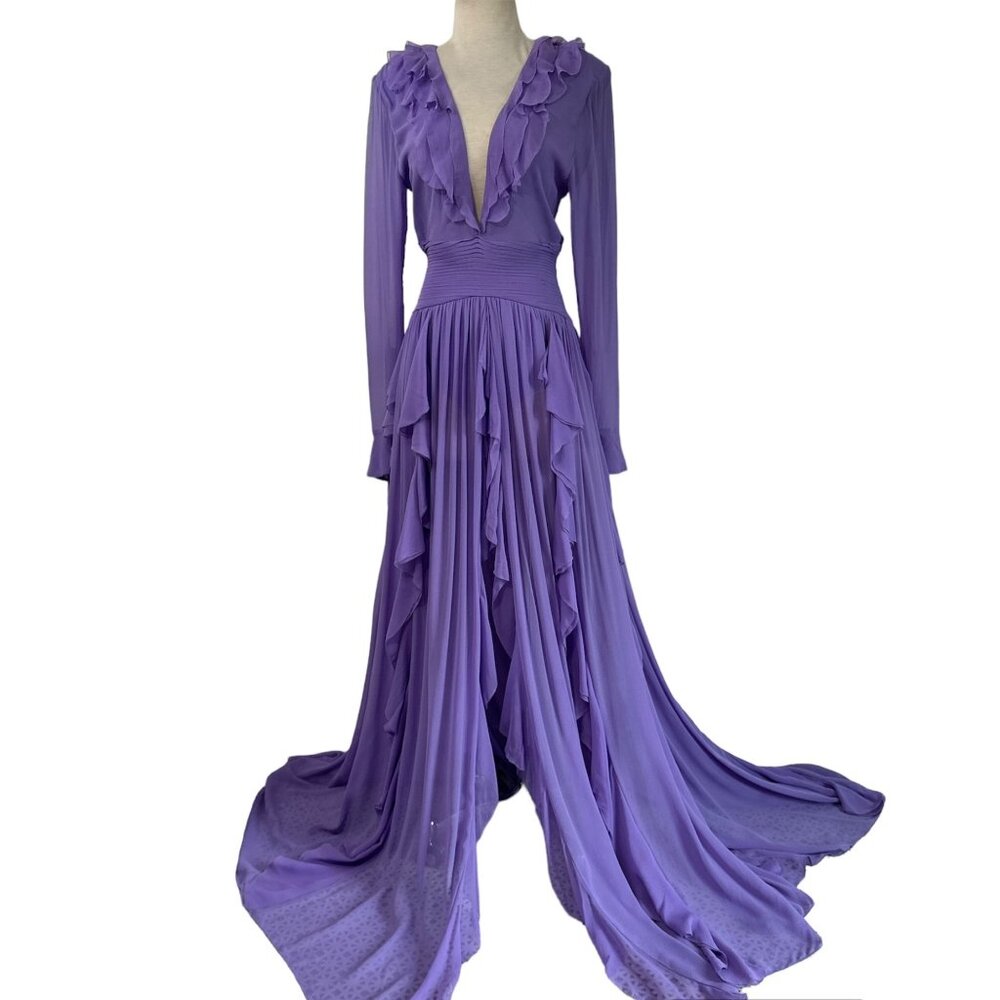 Retrofete Silk Chiffon Gown in Dusty Lilac Medium New Womens Long Maxi Dress